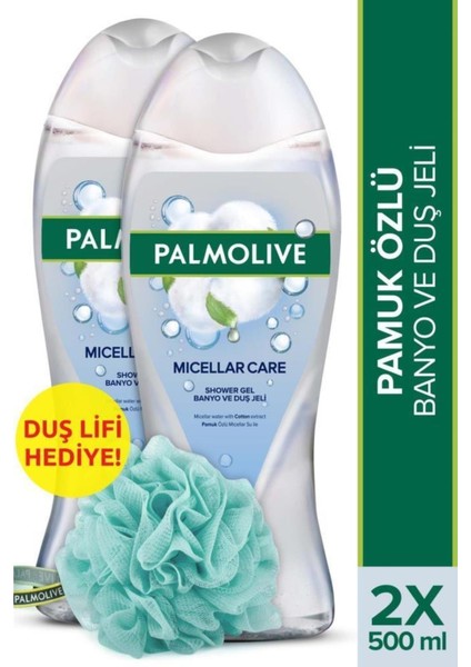 Micellar Care Pamuk Özlü Banyo ve Duş Jeli 500 ml x 2 Adet + Duş Lifi Hediye
