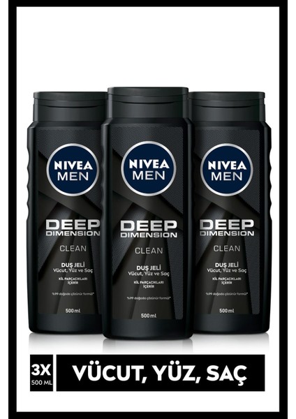 Men Deep Dimension Duş Jeli 500 ml X3 Adet,saç,yüz ve Vücut Için