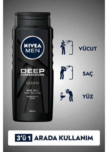 Men Deep Dimension Duş Jeli 500 ml X3 Adet,saç,yüz ve Vücut Için indirimleri