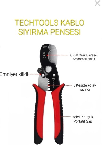 Techtools Kablo Sıyırıcı Soyucu Kablo Kesici Pense Makas fiyatları