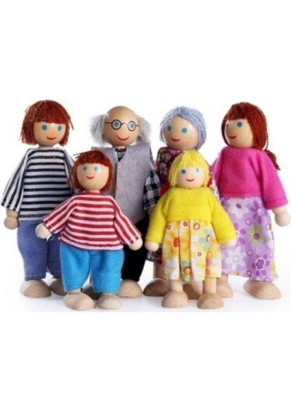Ahşap 6'lı Aile Kukla Seti