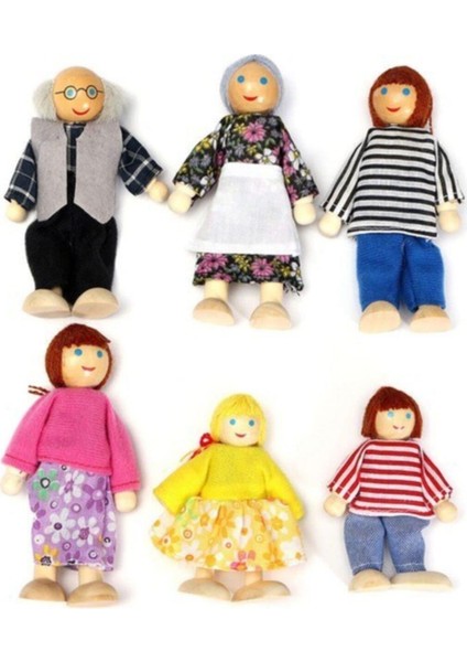 Ahşap 6'lı Aile Kukla Seti
