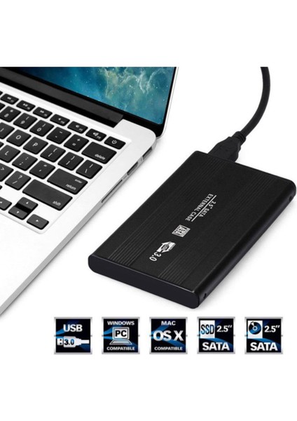 2.5 HDD Kutusu USB 3.0 Hardisk Kutusu Metal Gövde Harici Kutu - Siyah