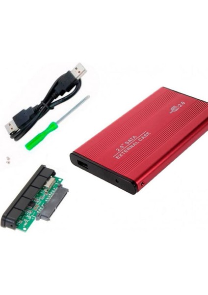 2.5 Inç Kırmızı Sata Harddisk Kutusu - Metal Notebook HDD Hard Disk Kutu - Kırmızı