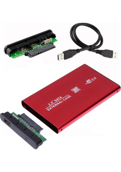 2.5 Inç Kırmızı Sata Harddisk Kutusu - Metal Notebook HDD Hard Disk Kutu - Kırmızı