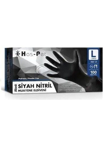 Haspet Siyah Nitril Pudrasız 100 Adet ( Large )