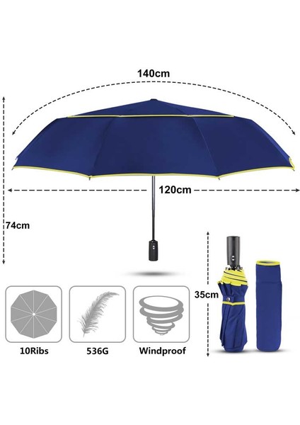 Tamamen Otomatik Çift Yağmur 3 Katlanır Şemsiye (Yurt Dışından)