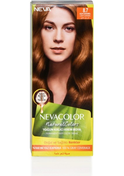 Neva Color Nevacolor Natural Colors 8.7 Açık Karamel - Kalıcı Krem Saç Boyası Seti