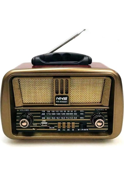 NS-8067 Retro Radyo Nostaljik Tf USB Bluetooth Hoparlör
