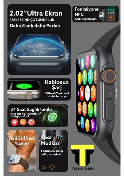 Watch 7 Akıllı Saat Kablosuz Şarj 2 Tuş Aktif Ios Android Tüm Telefonlara Uyumlu Arama Özellikli