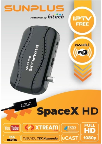 Spacex Çanaklı-Çanaksız Dahili Wi-Fi Full Hd Sinema Paketili Uydu Alıcısı