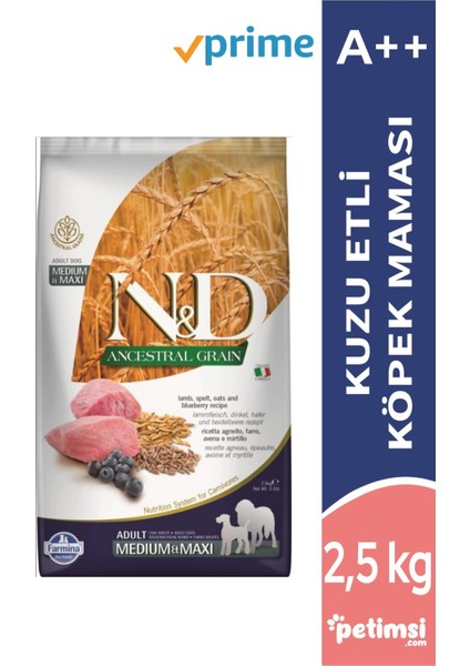 Ancestral Graın Kuzu Etli Yaban Mersini Düşük Tahıllı Yetişkin Köpek Maması 2,5 kg