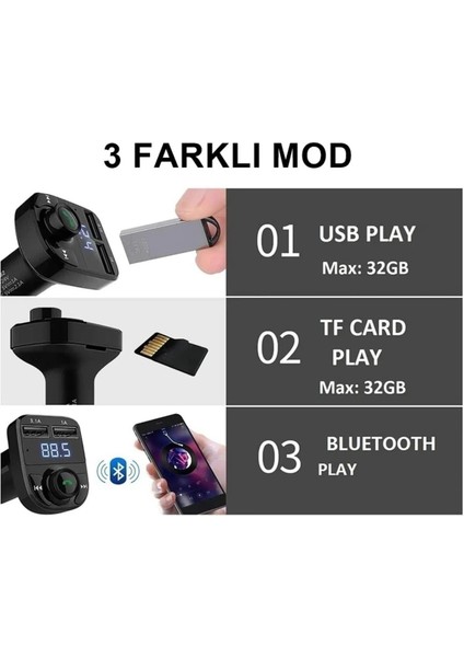 Pro X8 Araç Fm Transmitter 5.0 Bluetooth Araç Kiti USB Mp3 Sd Kart Çakmaklık Girişli Araba Uyumlu fiyatları