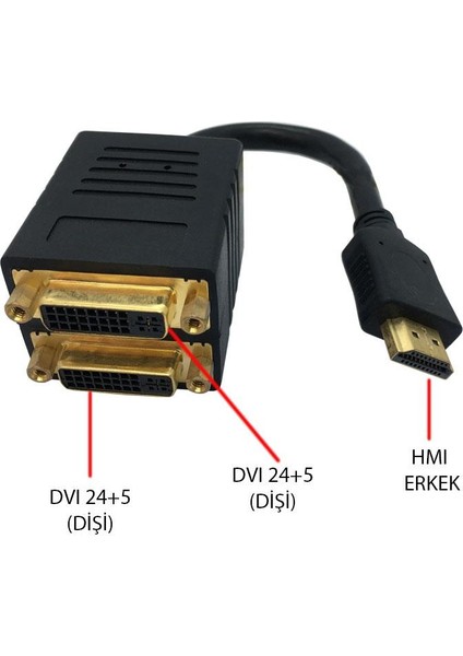 Hdmı Erkek - Dual Dvı 24+5 Dişi  Pasif Y Ayırıcı Kablo