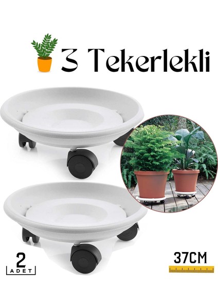 2 li 37 cm Tekerlekli Saksı Altlığı Seti Beyaz 714457