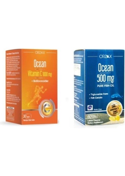 Ocean Ocean Vitamin C 1000 Mg 30 TABLET+500 Mg 60 Kapsül Limon Aromalı Balık Yağı