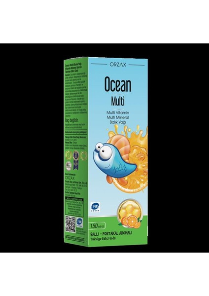 Ocean Orzax Multi Şurup Ballı Portakal Aromalı Balık Yağı 150 ml -(MIAD:08/2024)