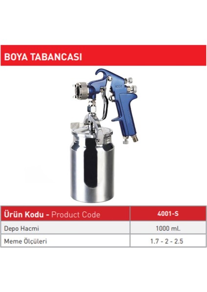 4001S Alttan Depolu Boya Tabancası 2.5mm modelleri