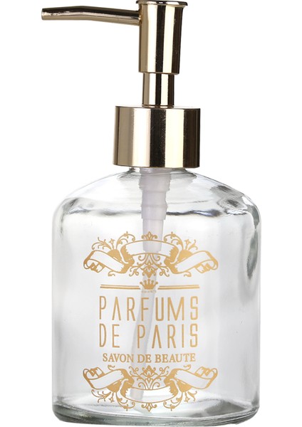 Cam Sıvı Sabunluk Altın Işlemeli,paris Desenli 300ML 7,6X15,5CM