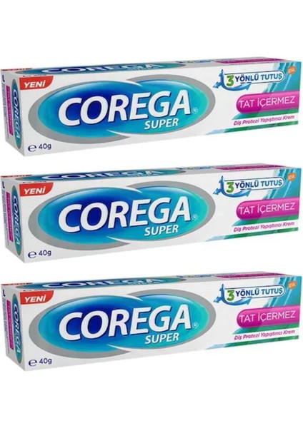 3 Adet Super Tat Içermez Diş Protezi Yapıştırıcı Krem 40 gr S.k.t. 04/22