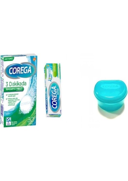 Tablet + Naneli Protez Yapıştırıcı Krem Diş Kabı Hediye Corega Tablet + Corega