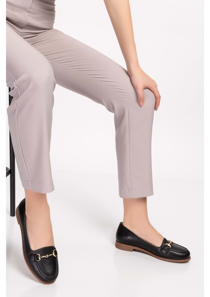 Hakiki Deri Kadın Günlük Loafer VDT.851 - Siyah - 40