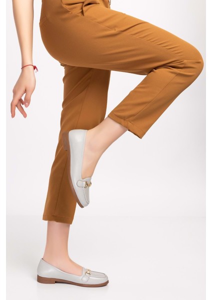 Hakiki Deri Kadın Günlük Loafer VDT.851 - Buz Gri - 38 fırsatları