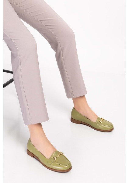 Hakiki Deri Kadın Günlük Loafer VDT.851 - Yeşil - 41