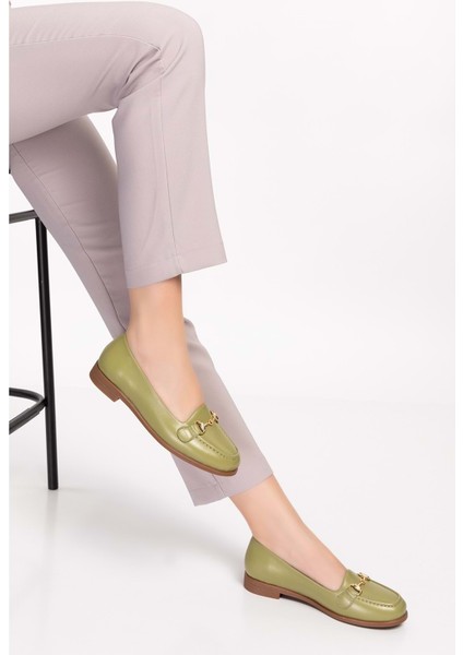 Hakiki Deri Kadın Günlük Loafer VDT.851 - Yeşil - 41