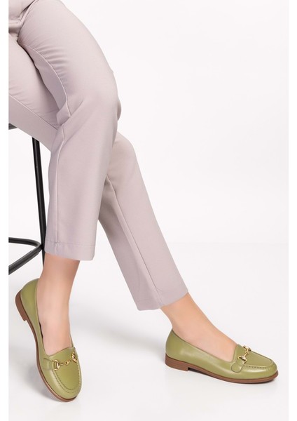 Hakiki Deri Kadın Günlük Loafer VDT.851 - Yeşil - 41