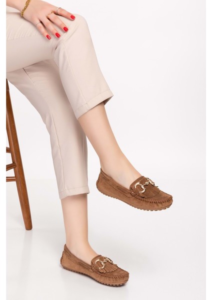 Hakiki Deri Süet Esnek Hafif Rahat Loafer SW.755 - Taba - 36