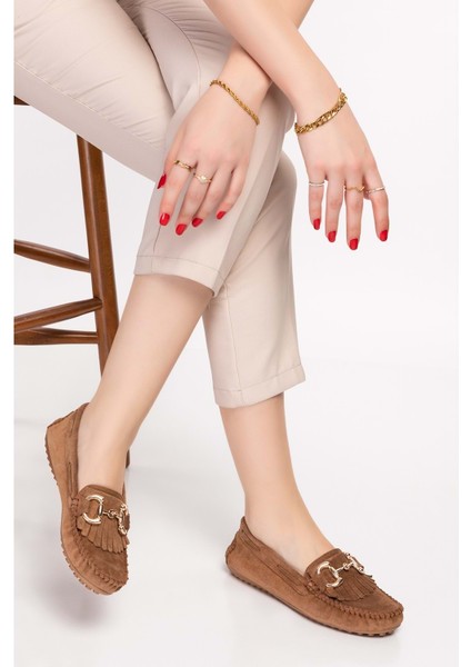 Hakiki Deri Süet Esnek Hafif Rahat Loafer SW.755 - Taba - 38