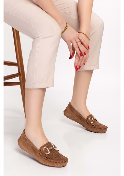 Hakiki Deri Süet Esnek Hafif Rahat Loafer SW.755 - Taba - 38