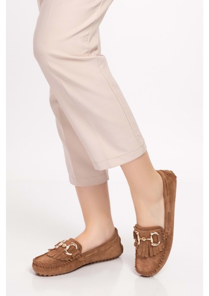 Hakiki Deri Süet Esnek Hafif Rahat Loafer SW.755 - Taba - 38