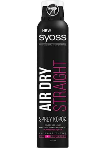 Syoss Air Dry Straight Sprey Köpük 200 ml