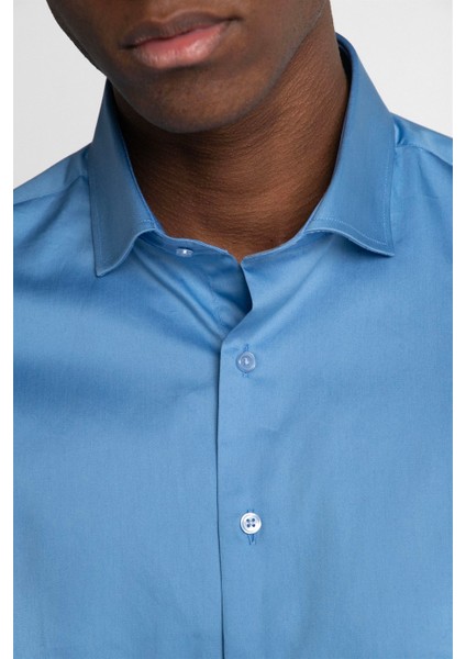 Slim Fit Koton Saten Premium Seri Erkek Mavi Gömlek indirimleri
