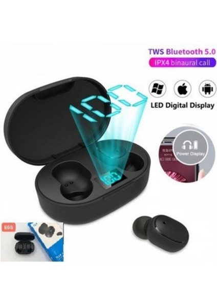 Çift Mikrofonlu Kablosuz Bluetooth Kulaklık E6S Kulakiçi Yeni Nesil Dots Extra Bass E6S