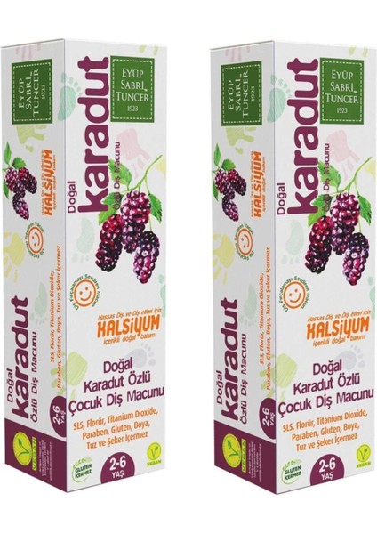 Doğal Karadut Özlü 2-6 Yaş Çocuk Diş Macunu 60 ml 2 Adet