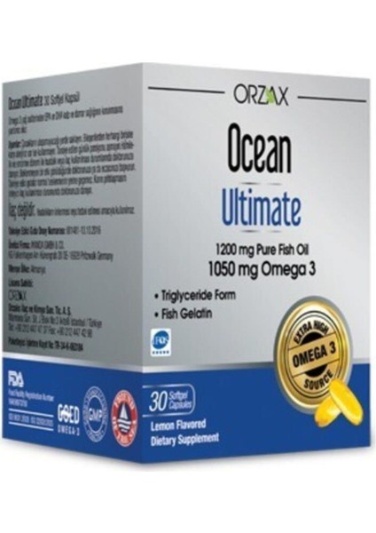 Ocean Ultimate 1050 Mg Omega 3 1200 Mg Balık Yağı 30 Kapsül Yüksek Omega 3