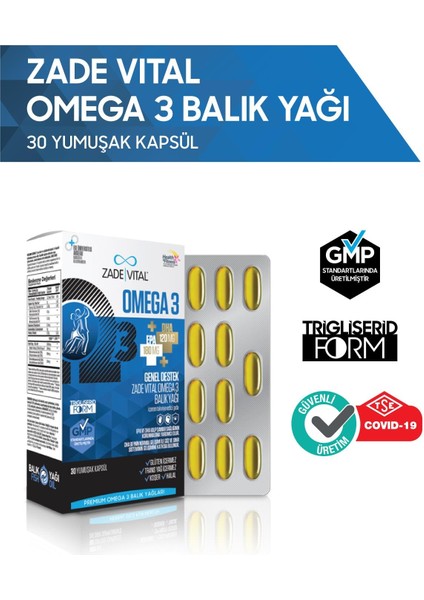 Zade Vital Omega 3 Balık Yağı Premium 30 Kapsül