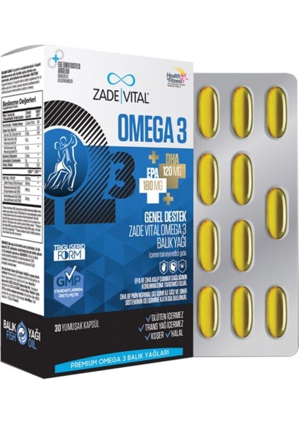 Zade Vital Premium Omega 3 Balik Yağı Genel Destek 45 Kapsül