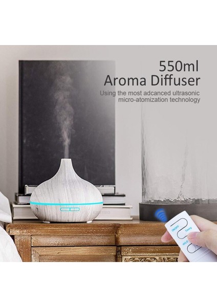 Aroma Terapi Oda Hava Nemlendirici 550ml Ultrasonik Buhar Makinesi Ahşap Görünüm 7 Renk Led Işıklı