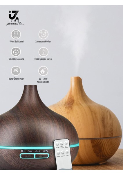 Icz Ultrasonic 550ml Hava Nemlendirici Ahşap Görünüm Ortam Nemlendirici Hava Nemlendirici Buharlı 7 Led
