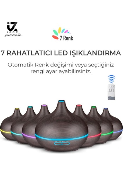 Icz Ultrasonic 550ml Hava Nemlendirici Ahşap Görünüm Ortam Nemlendirici Hava Nemlendirici Buharlı 7 Led modelleri