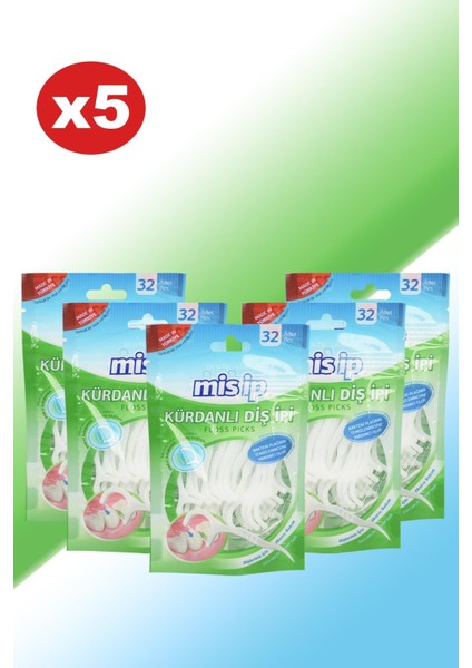 Kürdanlı Diş İpi Bakteri Temizleme Yardımcı 5 Paket 32 Adet Beyaz Renk fırsatları