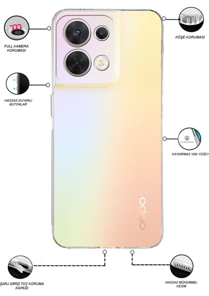 Oppo Reno 8 ile Uyumlu Kapak Kamera Korumalı Tıpalı Şeffaf Silikon Kılıf