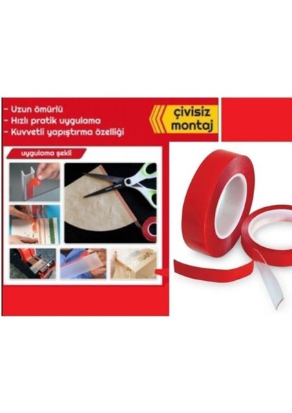 Çift Taraflı Bant 18 mm x 2 Metre Akrilik Silikon Bant 2930003052196