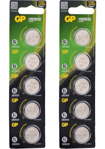 2032 10 Adet 3 Volt CR2032 Lityum Düğme Para Pil