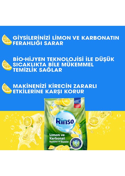 Toz Çamaşır Deterjanı Limon ve Karbonat Renkliler ve Beyazlar İçin 10 KG