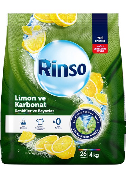 Toz Çamaşır Deterjanı Limon ve Karbonat Renkliler ve Beyazlar İçin 4 KG